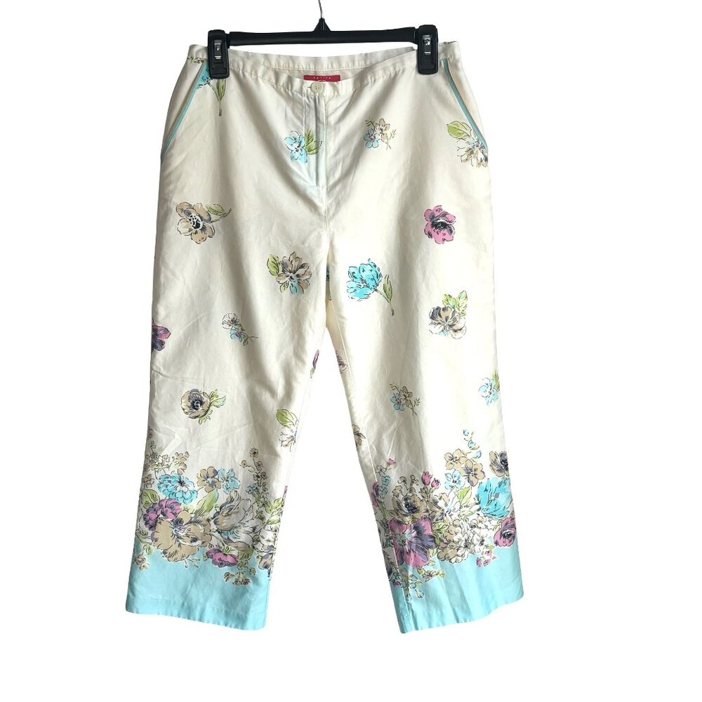 Oscar de la Renta Sz 6P High Waist Curvy Fit Capri Cropped Pant Fun Floral Print